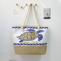 Women's beach tote bag with rope handles featuring a sea turtle and Greek pattern - 47x35x12cm / Sea Turtle Greece