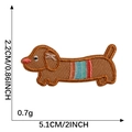 Embroidered dachshund dog patch with colorful stripes and dimension markings - Dachshund with Colorful Striped Back