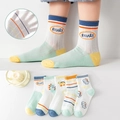 Breathable mesh cotton socks for kids with dinosaur patterns and bright colors 5-pair pack - Reticulated Stegosaurus / 3-5 Years (Feet length 13-15cm)