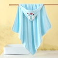 Detail of blue coral fleece hooded towel for babies with cute animal embroidery - Blue Bear