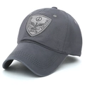 Dark gray cotton baseball cap with embroidered shield patch for outdoor sports - Adjustable / Gray