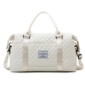 Beige quilted travel bag with diamond pattern, top handles, and adjustable strap - Large / Moon White
