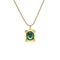 Collier en or luxueux avec pendentif ovale en zircon vert émeraude sur chaîne à billes - Collier Émeraude Ovale (E312)