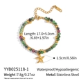 Detail of 18K gold-plated stainless steel beaded bracelet with starfish charm and dimensions - Green and Purple Beaded Style (YYB025118-1) / Gold/Multicolor