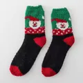 Thick coral fleece Christmas socks featuring Santa Claus patterns in red and green colors - One Size / Snowman Hat Style