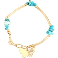Détail d'un bracelet vintage doré avec charm papillon et perles de turquoise - Vert (Or KC)