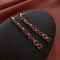 Macro detail of vintage gold earrings with red round gemstones in linear fringe design - 1# Red Prong Setting Chain (Silver Earring Post)