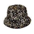 Fashionable bucket hat featuring black and gold sequins for a sparkling hip-hop style - Gold Black
