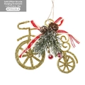 Decorazione a bicicletta con glitter dorati, pigne e bacche per l'albero di Natale - Oro Tipo D - Bicicletta Glitterata