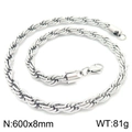 Silver stainless steel twist rope chain necklace 600x8mm for men and women - 8mm-60cm(KN228893-Z)