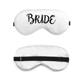 White satin bride sleep mask with black lettering and adjustable elastic strap - Black Font Bride / White