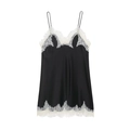 Eleganter schwarzer Satin-Unterkleid mit weißem Spitzenbesatz und schmalen Trägern - XS / Schwarz