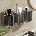 Three-piece wall-mounted dark gray bathroom storage set with drainage holes for toiletries - Family of 3-Smoke Grey