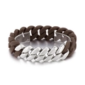 Cuban chain bracelet with brown silicone and polished silver stainless steel links - Brown And Silver Bicolor (KB66293-BD)