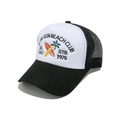 Dettaglio del cappello trucker Sun Beach Club con ricamo palma e rete traspirante - M (56-58cm) / Nero/Bianco Patchwork