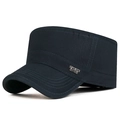 Casquette militaire plate bleu marine en coton avec étiquette métal et visière surpiquée - Réglable / Bleu marine