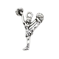 Antique silver cheerleader charm pendant with pom poms for fitness jewelry making - Cheerleader with Poms