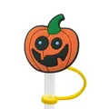 Cute Halloween pumpkin silicone straw topper with orange pumpkin and green stem - Pumpkin Face-1704-22