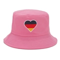Close-up of pink canvas bucket hat featuring a heart-shaped German flag patch embroidery - M / 1# Heart Flag - Barbie Pink