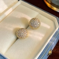 Elegant gold dome earrings with pavé set sparkling crystals in a velvet gift box - E6226 Silver Needle - Gold
