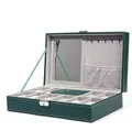 Emerald green PU leather jewelry organizer with mirror and ring slots in window box - 8+2 Slot Green (No Window)