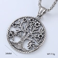 Macro view of silver Tree of Life pendant showing 34mm diameter and 7.5g weight details - Solid Tree Of Life
