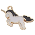 Unicorn enamel charm in black and white alloy finish for DIY jewelry and accessories - Unicorn 14x17mm