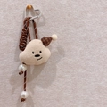 Plush cloud keychain with brown woven rope, checkered hat and pearl detail - Pearl Cloud