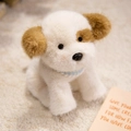 Realistic white plush dog toy with brown patches and blue plaid scarf on soft carpet - Dog / 28cm (With Blue Checkered Bib)