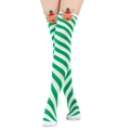 Dettaglio calze sopra il ginocchio a righe verdi e bianche con renna 3D e corna dorate - Taglia unica / Righe Diagonali Verde e Bianco/Cervo con Cappello Rosso
