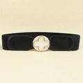 Cintura elastica nera larga con fibbia a quadrifoglio dorata e crema - Stile Trifoglio (778 Nero)