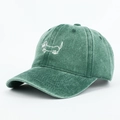 Retro washed forest green cotton baseball cap featuring white dachshund dog embroidery - Adjustable / Green