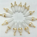 Bulk set of hexagonal white quartz stone pendants with gold metal clasps for necklaces - White Jade / Pendant Only (Without Chain)