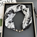Pleated black and white floral scarf with camellia pearl magnetic metal clasp - Rose Buckle-Chanel Style Rose / 37cm