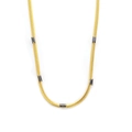 Elegant 18K gold plated titanium necklace with flat snake chain and five black zircons - Necklace / Gold + Black Zirconia