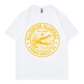 White cotton t-shirt featuring yellow Alligator Alcatraz print and Everglades graphic - S / White