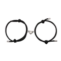 Adjustable Milan rope couple bracelets with magnetic heart buckle on white background - Black