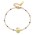 Detail of gold stainless steel bracelet featuring coconut charm and blue enamel beads - Multicolor (SL1039-WB)