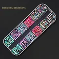 12-grid nail art kit featuring colorful iridescent metallic pearls for manicure design - G-53 Style (Colorful Metallic Luster Mixed Beads)