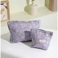 Purple and pink floral jacquard makeup bag set with flower zipper pull detail - 26*5*18(Large Size) / Purple Floral