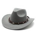 Detail of gray western felt hat with a braided band and evil eye charm decoration - M (56-58cm) / Gray