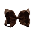 4 inch dark brown grosgrain ribbon bow hair clip for children with ribbed texture - Dark Brown (#19)