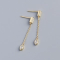 Minimalist S925 sterling silver drop earrings with rectangular and marquise-cut zircons - Gold (White Zirconia)