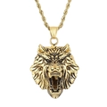 Hip hop style gold-toned wolf head pendant necklace with vintage twisted chain detail - Gold Wolf Head Pendant (No Chain) (KP119921-MI)