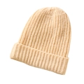 Minimalist beige rib-knit beanie in soft cashmere-like acrylic for winter warmth - Apricot