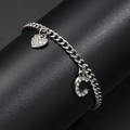 Silver bead heart bracelet with crystal letter C charm on a premium black display - Full Diamond Letter C-Heart Pendant (617390C)