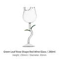 Elegant 280ml rose-shaped wine glass with green floral stem and leaves design - 280ml Transparent With Green Leaf
