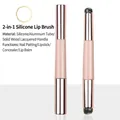 Pincel de labios doble de silicona con mango rosa y virola de oro rosa elegante - Bolsa OPP / Pincel de Labios de Silicona de Doble Extremo (Rosa)