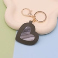 Dark gray heart-shaped PU leather keychain with built-in mirror and gold-tone metal ring - Heart Army Green