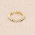 Detail of gold evil eye ring with blue and white zircon stones on stone background - Adjustable Open / Blue Black Evil Eye Style (5#)